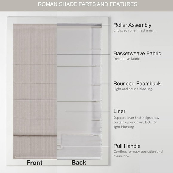 Madison Park Galen Cordless Roman Shades - Fabric Privacy Single Panel Darkening - Picture 2 of 5
